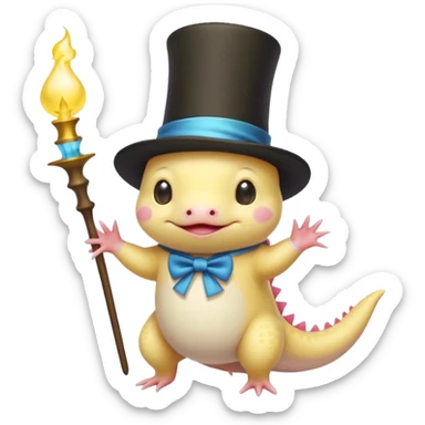 light yellow axolotl with magician hat sticker