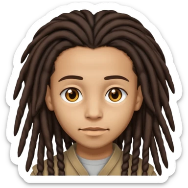 Lightskin with brown eyes and dark brown long dreads with a lining sticker