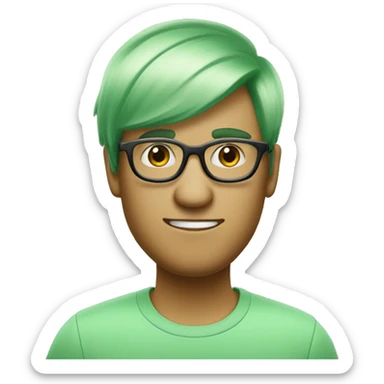 light pastel green person with green slick backed hair and glasses with a marking on his noc sticker