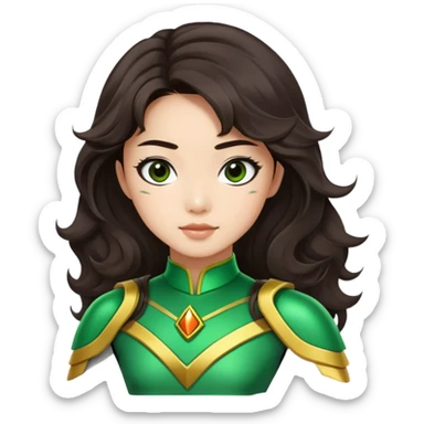 green Power Ranger Asian girl with dark brown wavy hair sticker