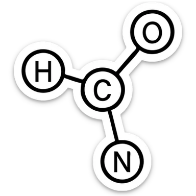 Add atom labels C, H, O, N to the generic molecule, keeping the structural formula style, with no background. sticker