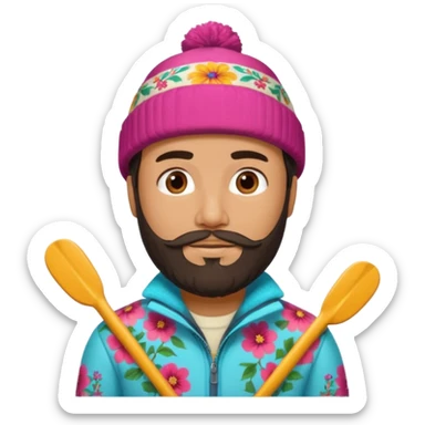 mexican guy with beard, ski hat, flowerd shirt sticker