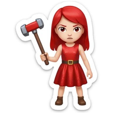 red glitter angry girl with a giant hammer sticker