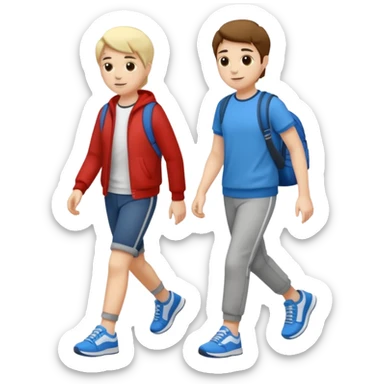 two friends walking, wearing casual clothing and trainers sticker