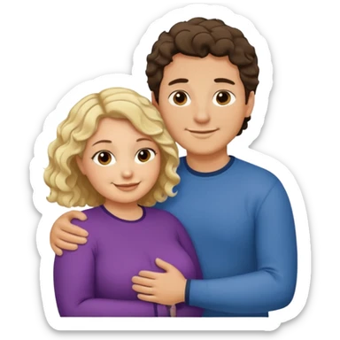 flirty couple hugging. The man short dark brown hair. The woman is chubby and has shoulder-length blond curls sticker