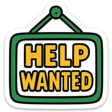 help wanted sign, minimalistic, green gold and white color scheme, clean lines sticker
