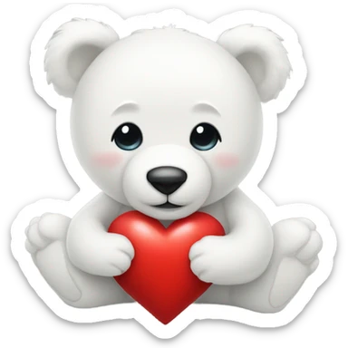 white teddy bear holding heart  sticker