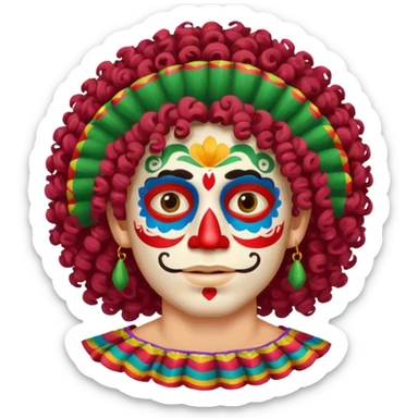 painted face mexican theme, curly hair, male, white sticker