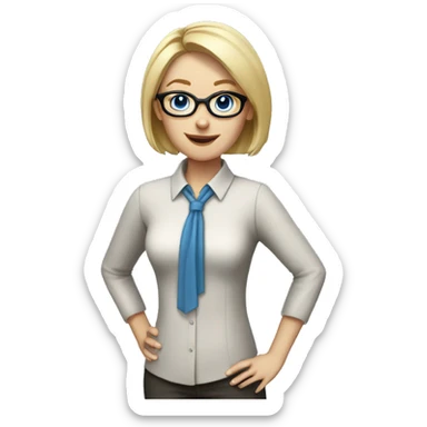 female Teacher with glasses blonde really short hair blue eyes blouse sticker