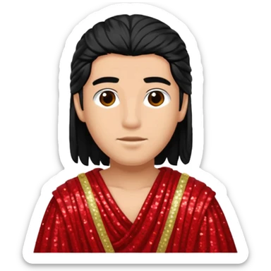 Adonis from Roman Deities with long black hair, red sequin toga sticker