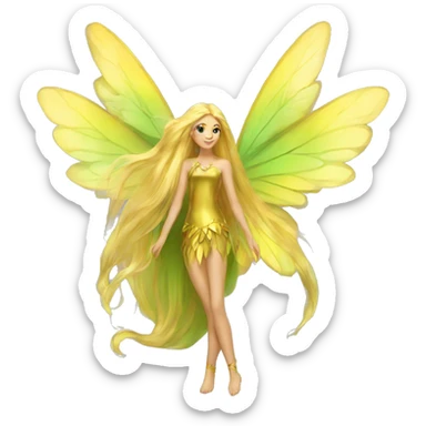Beautiful, fairy, gold, yellow, green, long hair, big wings sticker