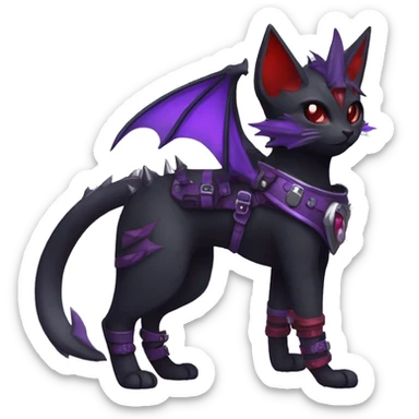 cool cute pretty black punk red Purple ethereal fantasy nargacuga-bat-cat-Fakemon spiked collar harness full body sticker