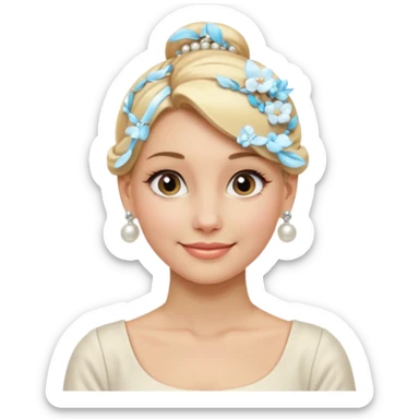 Blonde Women with Bun, Elegant Lady – blonde hair in neat low bun, pearl earrings, gentle smile., half body sticker