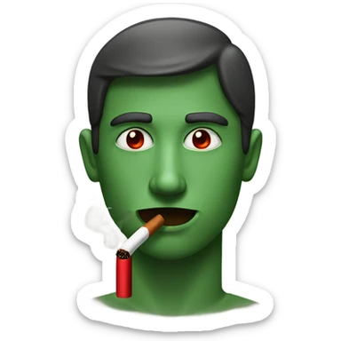 man with red eyes due to a cold smoking a brown cigarette with green at the end in his mouth sticker