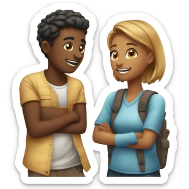 Four young people, two men and two women, one couple is chatting while the other is playing a game, the overall atmosphere is warm and loving. sticker