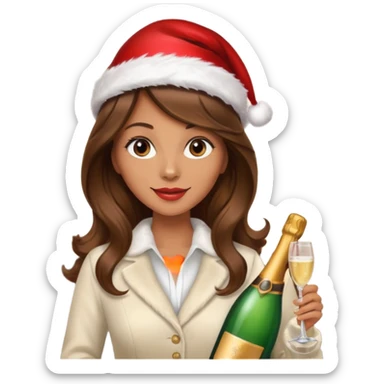 mujer peinandose en la peluqueria y con un gorro de navidad, cabello largo café y ondulado sticker