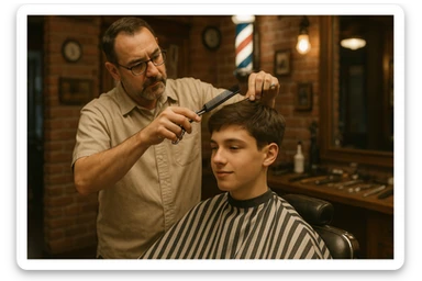 Sartaroshxonada soch olayotgan o'smirin ysta sticker