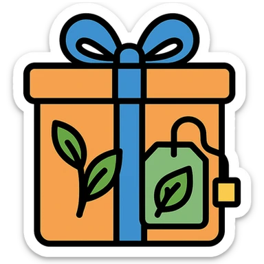 gift box with tea elements, modern and friendly ecommerce icon sticker