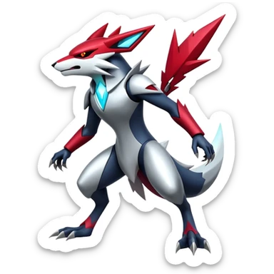Modern Cyber Zangoose-Zoroark-Fakémon-creature, full body sticker
