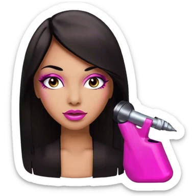 Glamours, medium tan skin tone, very beautiful girl, with big pump pink lips, long long lashes, black straight smooth silky long hair, straight parting hair, brown eyes sticker