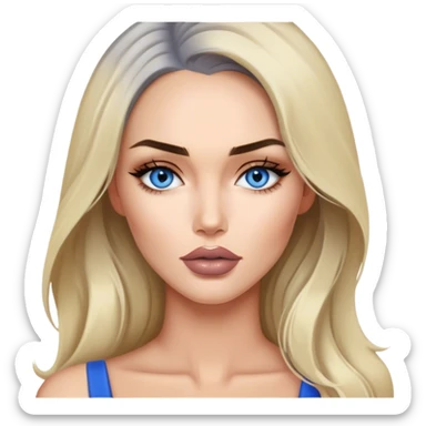 A blonde grey highlights Megan fox with blue grey eyes and nude lipstick on sticker