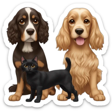 the three musketeersn with one cocker spaniel dog + 2 black cats sticker