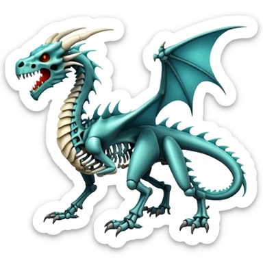 An epic shiny cool edgy skeletal bone dragon, full body sticker