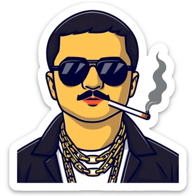 El Chapo drug lord with sunglasses and gold chains smoking weed sticker