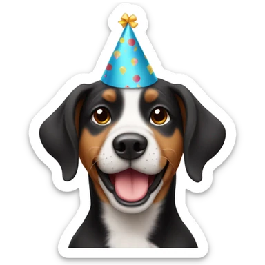 Dog wearing a birthday hat sticker