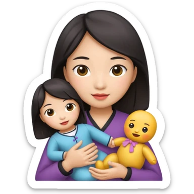 asian woman holding  doll sticker