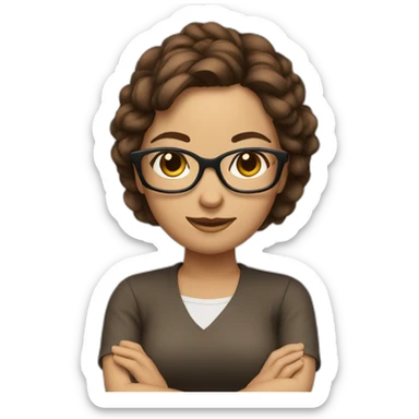 women brown hair tied with glasses crossing arms sticker