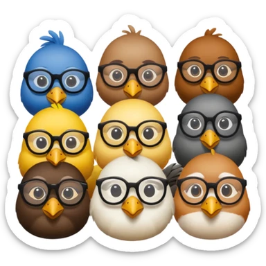 Create a Emoji in which birds are together coding birds should have a specs on eyes sticker