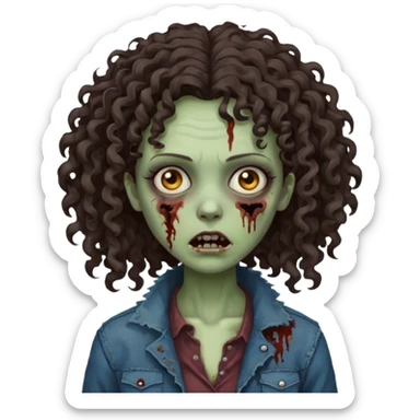 Zombie woman with curly, dark brown hair (not thick or voluminous)  sticker