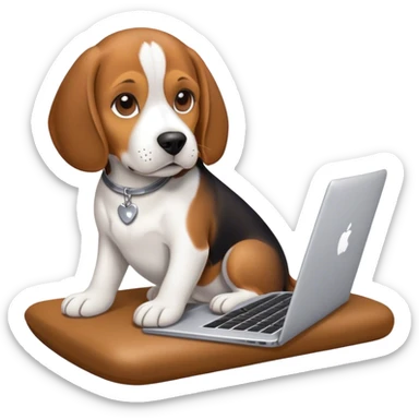 a beagle typing on a laptop sticker