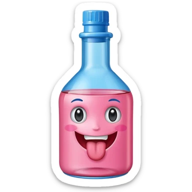 Smiling bottle of oil pink with silly face tongue out blue top sticker