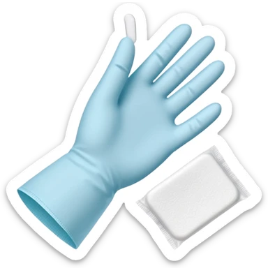 disposable gloves, cotton pads and swabs lying on a table sticker