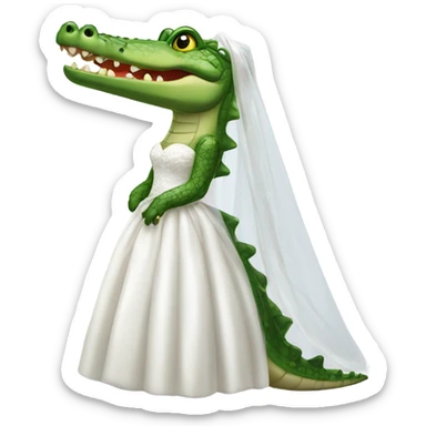 Crocodile wearing a wedding dress with white veil sticker