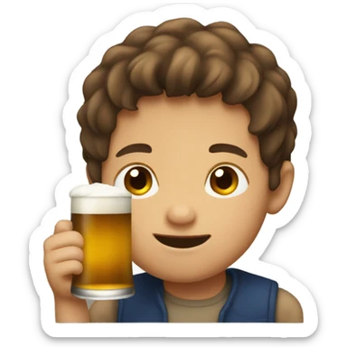 Brown hair boy drinking a beer sticker