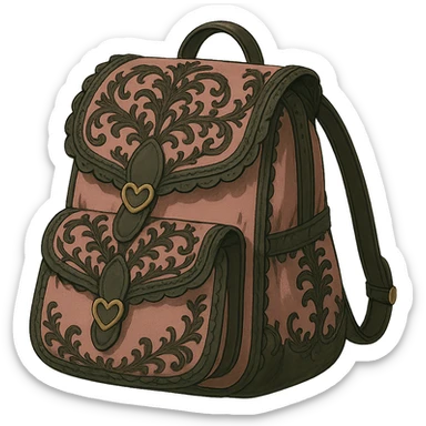 Remove the background, keep only the pink and black gothic backpack in Ghibli style, ornate details, lace, elegant, whimsical, soft lighting, with no background sticker
