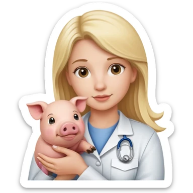 Female blonde vet holding a pig sticker