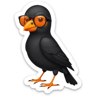 black bird with sunglasses and orange beak sticker