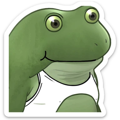 bufo frog with a white tank top, facing right, meme style sticker