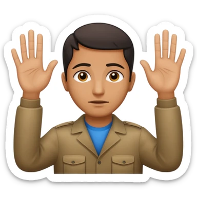 surrenders, portray an authentic 1980 Iraqi with a sad face and raised hands sticker