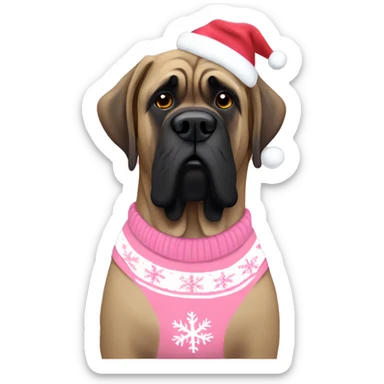 English mastiff in pink Christmas sweater  sticker