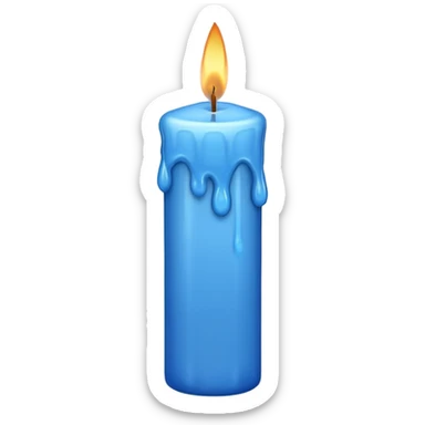 A blue candle at 45 degree angle, wax dripping down sticker