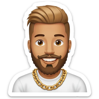 A guy from New York City with a beard and very, very shiny teeth and a rap chain sticker
