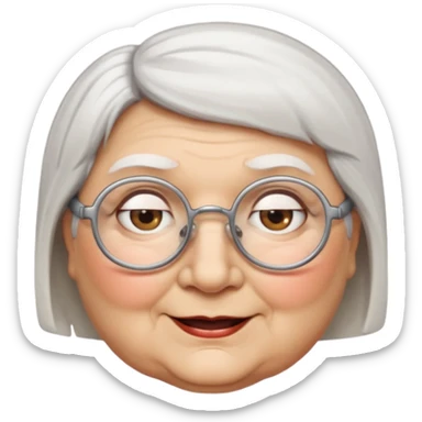 Create me emoji of an old fat lady. Short white hair to left side. Square glasses. Brown eyes. Rounded really big and really wide face. Wide nose.  sticker