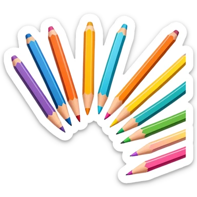 Cinematic Realistic image of a set of finely sharpened colouring pencils arranged neatly on crisp paper, rendered with vibrant hues and detailed pencil textures, illuminated by soft, creative lighting that captures the spirit of artistic expression sticker