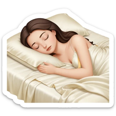 brunette girl peacefully sleeping with silk sheets sticker