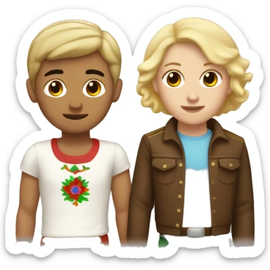 mexican boy with blonde hair holding white girl hand with a brown bob  sticker